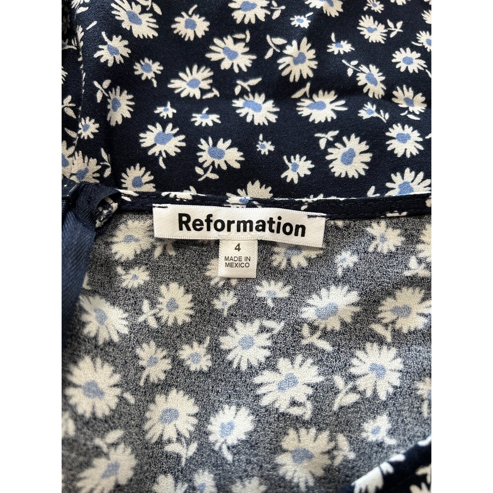 Reformation Mini Skirt Size 4 Navy Daisy Floral Back Zip Un-Lined No Slit EUC - Picture 7 of 12